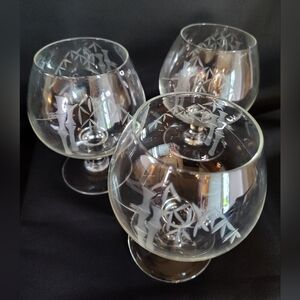 Set Of Noritake Sasuke Etched Crystal Bamboo MCM Brandy Snifter (3), Japan